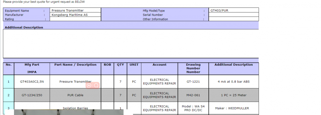【询价】船舶备件—压力变送器/PUR电缆/隔离栏（CK-R20240226-03）询价-泰州昌宽社区-报价采购-船用采购网-船舶物料采购-船务服务-一站式船用设备供应服务