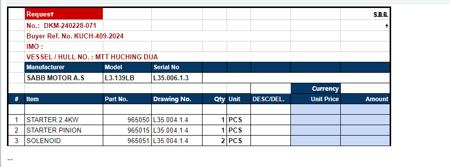 【询价】船舶备件—起动机/齿轮/螺线管（CK-L20240228-04）询价-泰州昌宽社区-报价采购-船用采购网-船舶物料采购-船务服务-一站式船用设备供应服务
