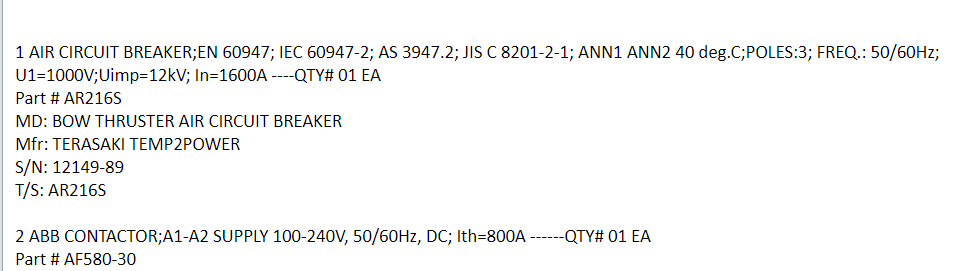 【询价】船舶备件—空气断路器/ABB接触器（CK-J20240218-23）询价-泰州昌宽社区-报价采购-船用采购网-船舶物料采购-船务服务-一站式船用设备供应服务