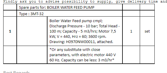 【询价】船舶备件—锅炉给水泵（CK-J20240228-08）询价-泰州昌宽社区-报价采购-船用采购网-船舶物料采购-船务服务-一站式船用设备供应服务