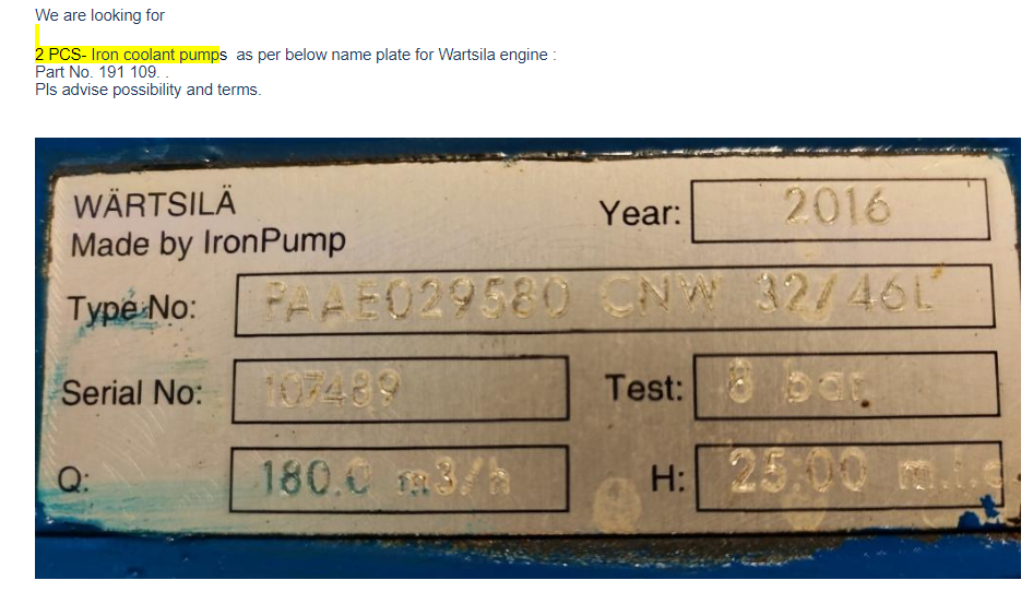 【询价】船舶备件—铁冷却泵（CK-J20240226-14）询价-泰州昌宽社区-报价采购-船用采购网-船舶物料采购-船务服务-一站式船用设备供应服务