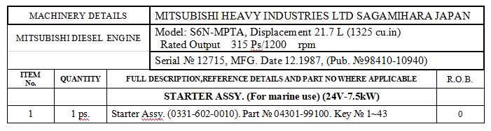 【询价】船舶备件—起动机总成（CK-J20240229-08）询价-泰州昌宽社区-报价采购-船用采购网-船舶物料采购-船务服务-一站式船用设备供应服务