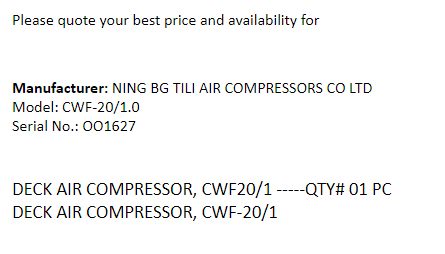 【询价】船舶备件—甲板空气压缩机（CK-J20240221-03）询价-泰州昌宽社区-报价采购-船用采购网-船舶物料采购-船务服务-一站式船用设备供应服务