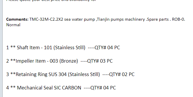 【询价】船舶备件—轴/叶轮/固定环/机械密封（CK-J20240306-24）询价-泰州昌宽社区-报价采购-船用采购网-船舶物料采购-船务服务-一站式船用设备供应服务