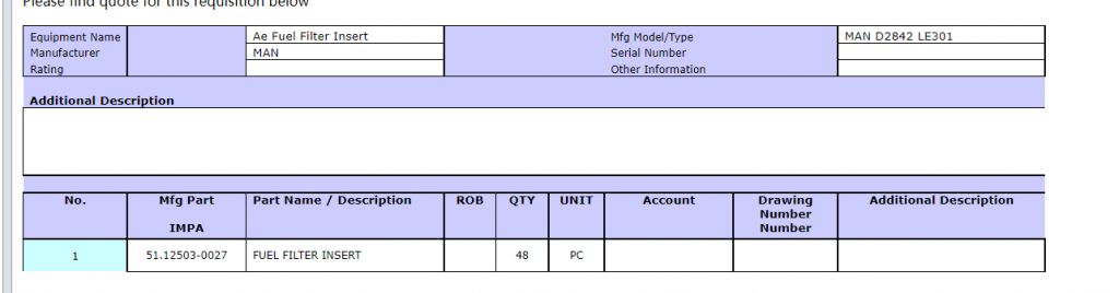 【询价】船舶备件—燃油滤清器插件（CK-R20240314-14）询价-泰州昌宽社区-报价采购-船用采购网-船舶物料采购-船务服务-一站式船用设备供应服务
