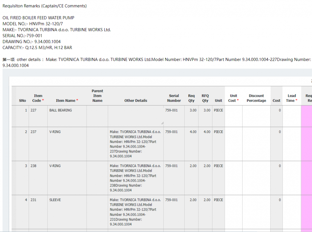 【询价】船舶备件—燃油锅炉给水泵配件（CK-C20240322-05）询价-泰州昌宽社区-报价采购-船用采购网-船舶物料采购-船务服务-一站式船用设备供应服务