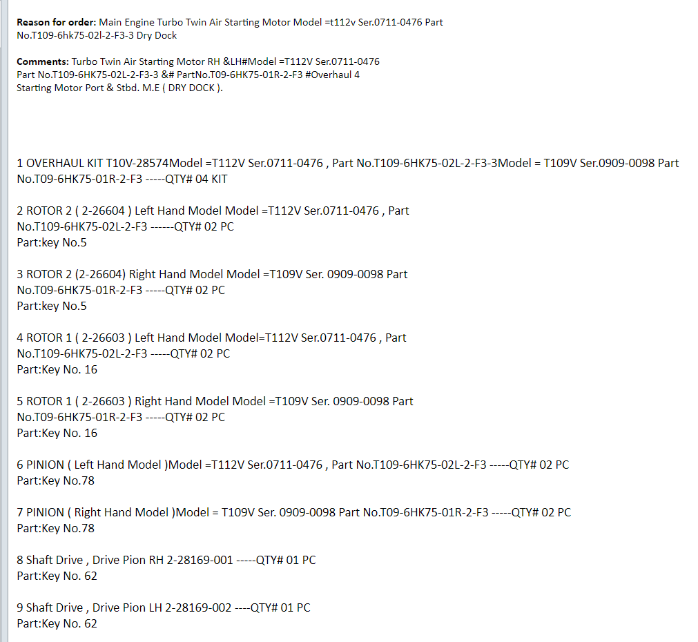 【询价】船舶备件—修理包/定子/小齿轮/轴驱动（CK-J20240325-04）询价-泰州昌宽社区-报价采购-船用采购网-船舶物料采购-船务服务-一站式船用设备供应服务