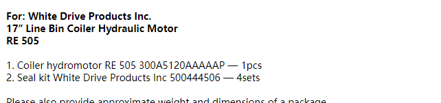 【询价】船舶备件—卷取机液压马达/密封套件（CK-R20240329-03）询价-泰州昌宽社区-报价采购-船用采购网-船舶物料采购-船务服务-一站式船用设备供应服务