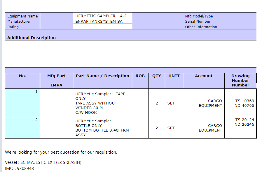 【询价】船舶备件—Hermetic采样器（CK-R20240327-09）询价-泰州昌宽社区-报价采购-船用采购网-船舶物料采购-船务服务-一站式船用设备供应服务