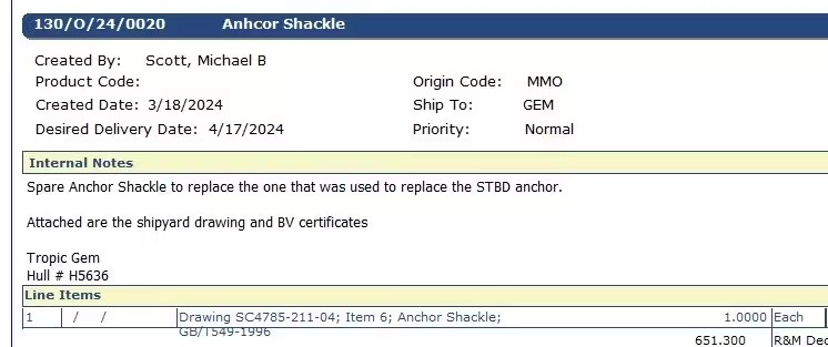 【询价】船舶备件—备用锚卸扣（CK-Y20240320-07）询价-泰州昌宽社区-报价采购-船用采购网-船舶物料采购-船务服务-一站式船用设备供应服务