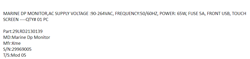 【询价】船舶备件—船用DP显示器（CK-J20240306-02）询价-泰州昌宽社区-报价采购-船用采购网-船舶物料采购-船务服务-一站式船用设备供应服务