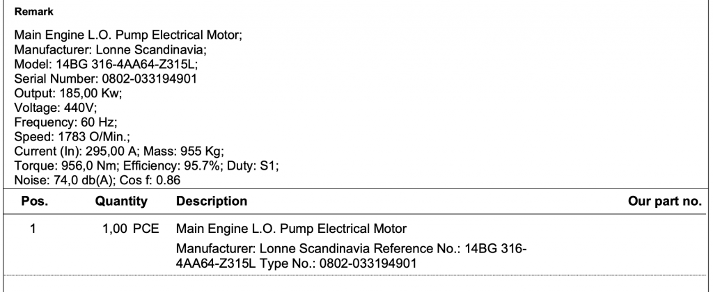【询价】船舶备件—主机燃油泵电机（CK-R20240313-09）询价-泰州昌宽社区-报价采购-船用采购网-船舶物料采购-船务服务-一站式船用设备供应服务