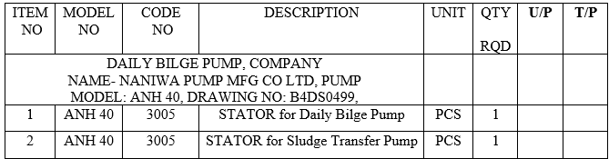 【询价】船舶备件—泵定子（CK-C20240328-06）询价-泰州昌宽社区-报价采购-船用采购网-船舶物料采购-船务服务-一站式船用设备供应服务