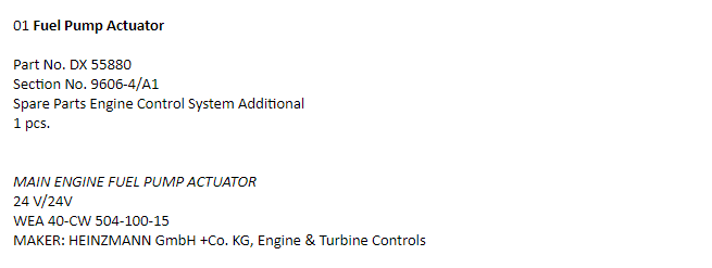 【询价】船舶备件—燃油泵执行器（CK-R20240314-20）询价-泰州昌宽社区-报价采购-船用采购网-船舶物料采购-船务服务-一站式船用设备供应服务