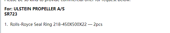 【询价】船舶备件—劳斯莱斯密封圈（CK-R20240329-02）询价-泰州昌宽社区-报价采购-船用采购网-船舶物料采购-船务服务-一站式船用设备供应服务