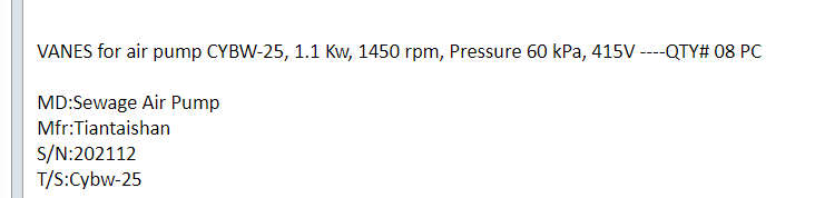 【询价】船舶备件—CYBW-25空气泵叶片（CK-J20240328-20）询价-泰州昌宽社区-报价采购-船用采购网-船舶物料采购-船务服务-一站式船用设备供应服务
