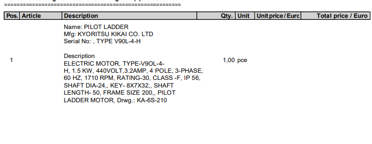 【询价】船舶备件—电动机（CK-L20240306-03）询价-泰州昌宽社区-报价采购-船用采购网-船舶物料采购-船务服务-一站式船用设备供应服务