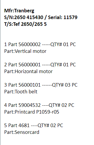 【询价】船舶备件—Tranberg配件（CK-J20240313-01）询价-泰州昌宽社区-报价采购-船用采购网-船舶物料采购-船务服务-一站式船用设备供应服务