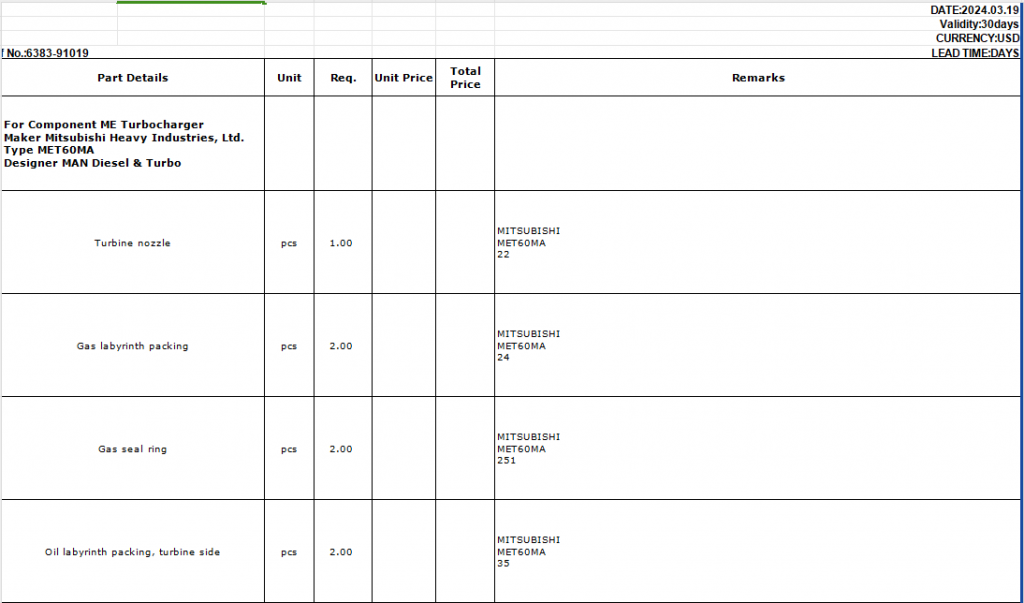 【询价】船舶备件—三菱配件（CK-J20240319-17）询价-泰州昌宽社区-报价采购-船用采购网-船舶物料采购-船务服务-一站式船用设备供应服务