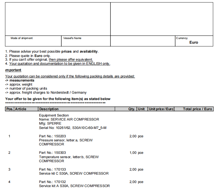 【询价】船舶备件—传感器/螺杆压缩机（CK-L20240325-04）询价-泰州昌宽社区-报价采购-船用采购网-船舶物料采购-船务服务-一站式船用设备供应服务
