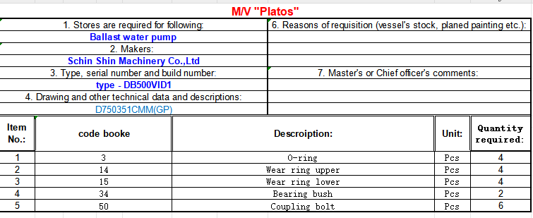 【询价】船舶备件—压载水泵配件（CK-L20240328-05）询价-泰州昌宽社区-报价采购-船用采购网-船舶物料采购-船务服务-一站式船用设备供应服务