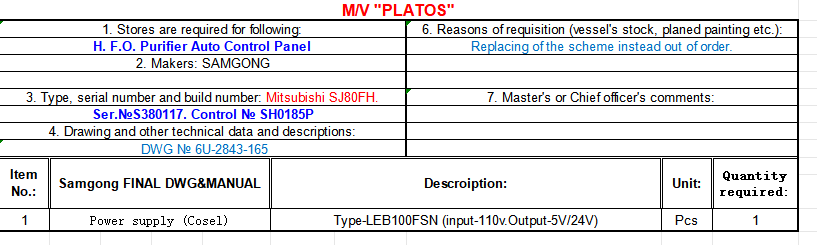 【询价】船舶备件—电源（Cosel）（CK-L20240328-07）询价-泰州昌宽社区-报价采购-船用采购网-船舶物料采购-船务服务-一站式船用设备供应服务