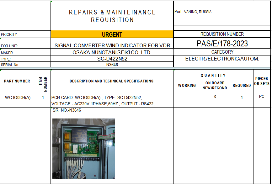 【询价】船舶备件—印刷电路板卡（CK-Y20240328-03）询价-泰州昌宽社区-报价采购-船用采购网-船舶物料采购-船务服务-一站式船用设备供应服务