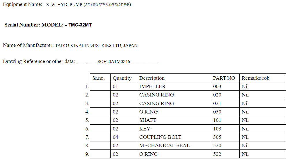 【询价】船舶备件—TAIKO海水泵（CK-C20240401-13）询价-泰州昌宽社区-报价采购-船用采购网-船舶物料采购-船务服务-一站式船用设备供应服务