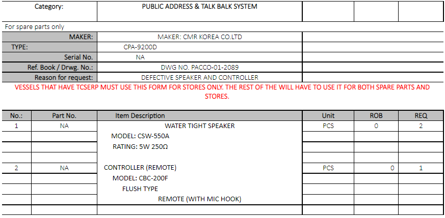 【询价】船舶备件—防水扬声器/控制器（CK-C20240418-01）询价-泰州昌宽社区-报价采购-船用采购网-船舶物料采购-船务服务-一站式船用设备供应服务