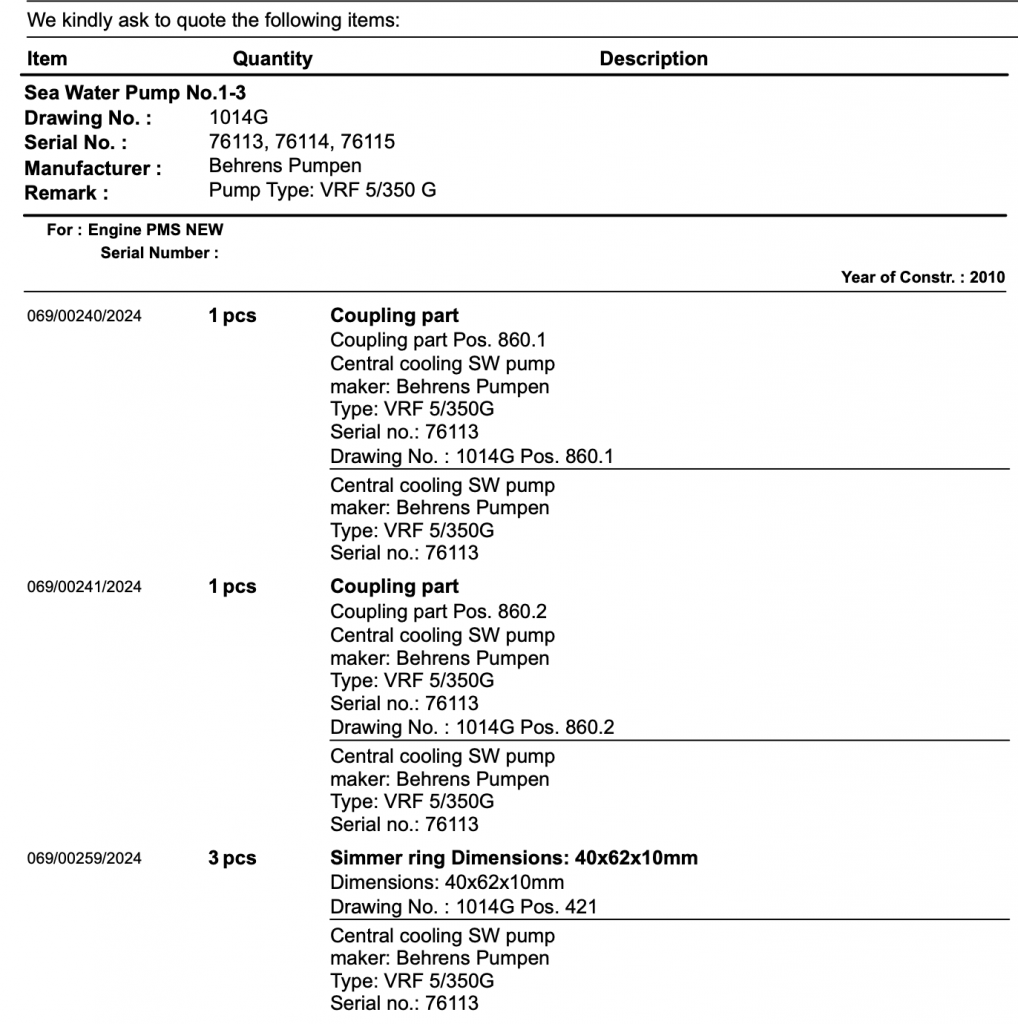 【询价】船舶备件—中央冷却SW泵（CK-R20240410-07）询价-泰州昌宽社区-报价采购-船用采购网-船舶物料采购-船务服务-一站式船用设备供应服务
