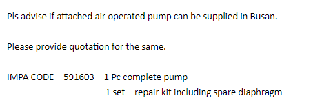 【询价】船舶备件—泵/维修套件/备用隔膜（CK-C20240422-15）询价-泰州昌宽社区-报价采购-船用采购网-船舶物料采购-船务服务-一站式船用设备供应服务