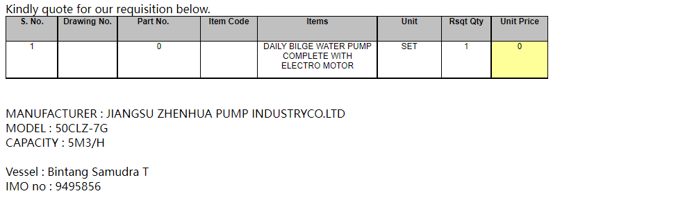 【询价】船舶备件—日常舱底水泵（CK-R20240423-15）询价-泰州昌宽社区-报价采购-船用采购网-船舶物料采购-船务服务-一站式船用设备供应服务