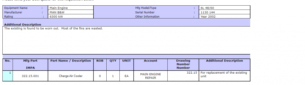 【询价】船舶备件—增压空气冷却器（CK-R20240415-07）询价-泰州昌宽社区-报价采购-船用采购网-船舶物料采购-船务服务-一站式船用设备供应服务
