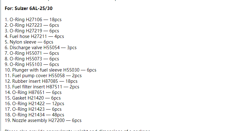 【询价】船舶备件—Sulzer配件（CK-R20240407-09）询价-泰州昌宽社区-报价采购-船用采购网-船舶物料采购-船务服务-一站式船用设备供应服务