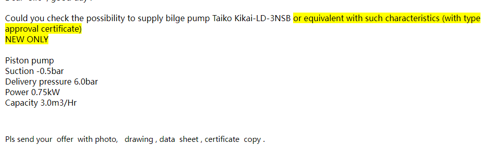 【询价】船舶备件—活塞泵（CK-J20240408-03）询价-泰州昌宽社区-报价采购-船用采购网-船舶物料采购-船务服务-一站式船用设备供应服务