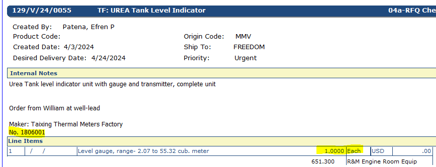 【询价】船舶备件—液位计（CK-Y20240416-01）询价-泰州昌宽社区-报价采购-船用采购网-船舶物料采购-船务服务-一站式船用设备供应服务