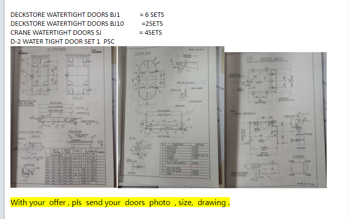 【询价】船舶备件—水密门套装（CK-J20240424-07）询价-泰州昌宽社区-报价采购-船用采购网-船舶物料采购-船务服务-一站式船用设备供应服务