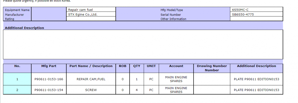 【询价】船舶备件—修理凸轮/燃料螺钉（CK-R20240422-14）询价-泰州昌宽社区-报价采购-船用采购网-船舶物料采购-船务服务-一站式船用设备供应服务