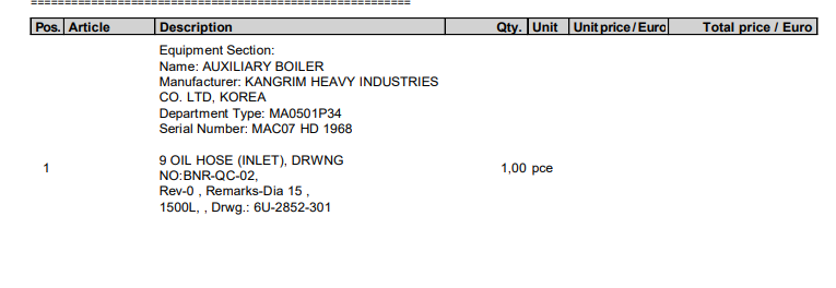 【询价】船舶备件—油软管(进口)（CK-L20240416-02）询价-泰州昌宽社区-报价采购-船用采购网-船舶物料采购-船务服务-一站式船用设备供应服务
