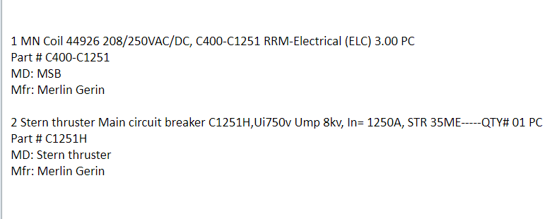 【询价】船舶备件—MN线圈/主断路器（CK-J20240412-12）询价-泰州昌宽社区-报价采购-船用采购网-船舶物料采购-船务服务-一站式船用设备供应服务