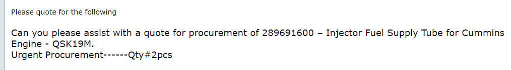 【询价】船舶备件—康明斯发动机喷油器供油管（CK-J20240409-03）询价-泰州昌宽社区-报价采购-船用采购网-船舶物料采购-船务服务-一站式船用设备供应服务