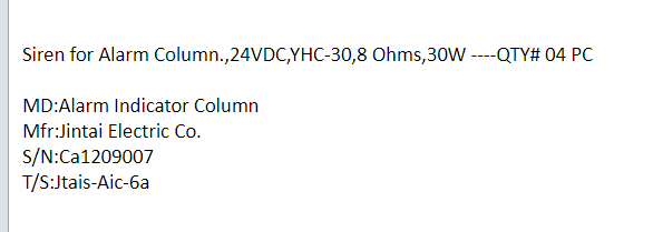 【询价】船舶备件—报警柱的警报器（CK-J20240417-17）询价-泰州昌宽社区-报价采购-船用采购网-船舶物料采购-船务服务-一站式船用设备供应服务
