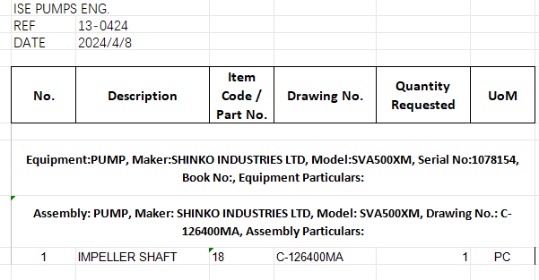 【询价】船舶备件—叶轮轴（CK-J20240410-03）询价-泰州昌宽社区-报价采购-船用采购网-船舶物料采购-船务服务-一站式船用设备供应服务