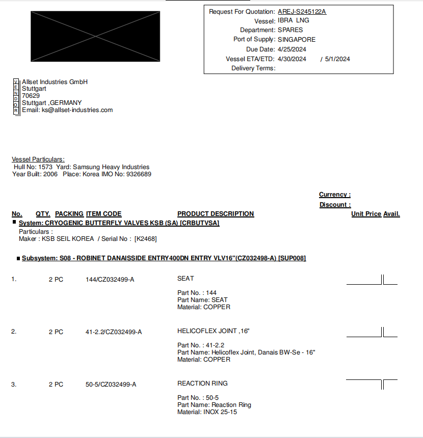 【询价】船舶备件—座椅/螺旋弹性接头/反应环（CK-R20240415-22）询价-泰州昌宽社区-报价采购-船用采购网-船舶物料采购-船务服务-一站式船用设备供应服务