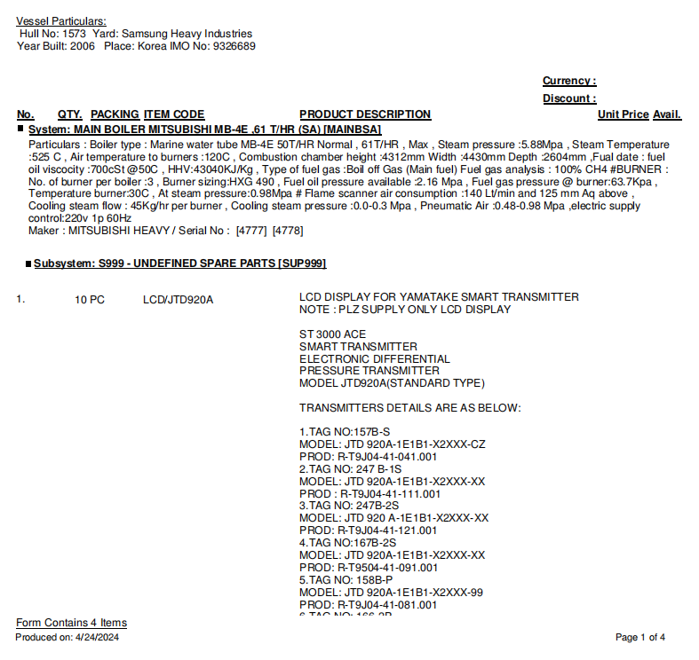 【询价】船舶备件—配件（CK-R20240425-10）询价-泰州昌宽社区-报价采购-船用采购网-船舶物料采购-船务服务-一站式船用设备供应服务