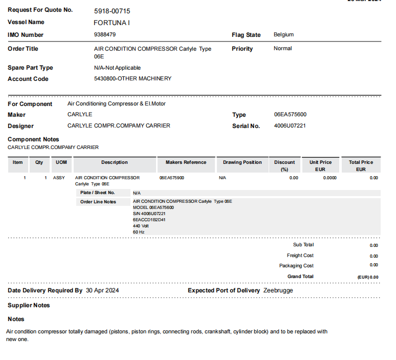【询价】船舶备件—Carlyle空调压缩机（CK-J20240403-07）询价-泰州昌宽社区-报价采购-船用采购网-船舶物料采购-船务服务-一站式船用设备供应服务