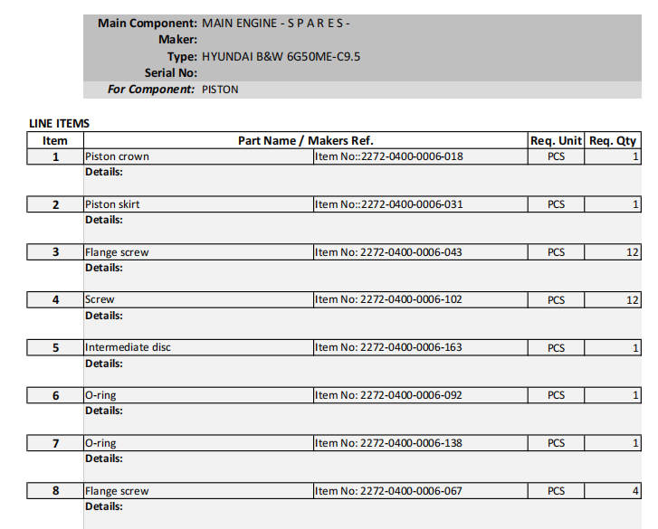 【询价】船舶备件—主发电机配件（CK-R20240403-14）询价-泰州昌宽社区-报价采购-船用采购网-船舶物料采购-船务服务-一站式船用设备供应服务