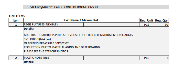 【询价】船舶备件—聚氨酯管（CK-R20240403-19）询价-泰州昌宽社区-报价采购-船用采购网-船舶物料采购-船务服务-一站式船用设备供应服务