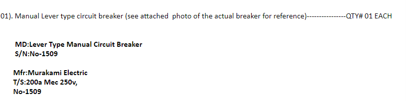 【询价】船舶备件—手动杠杆式断路器（CK-J20240522-02）询价-泰州昌宽社区-报价采购-船用采购网-船舶物料采购-船务服务-一站式船用设备供应服务