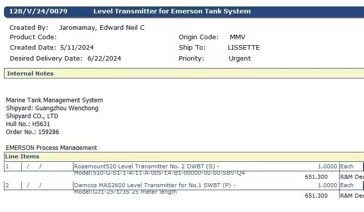 【询价】船舶备件—液位变送器（CK-Y20240530-01）询价-泰州昌宽社区-报价采购-船用采购网-船舶物料采购-船务服务-一站式船用设备供应服务